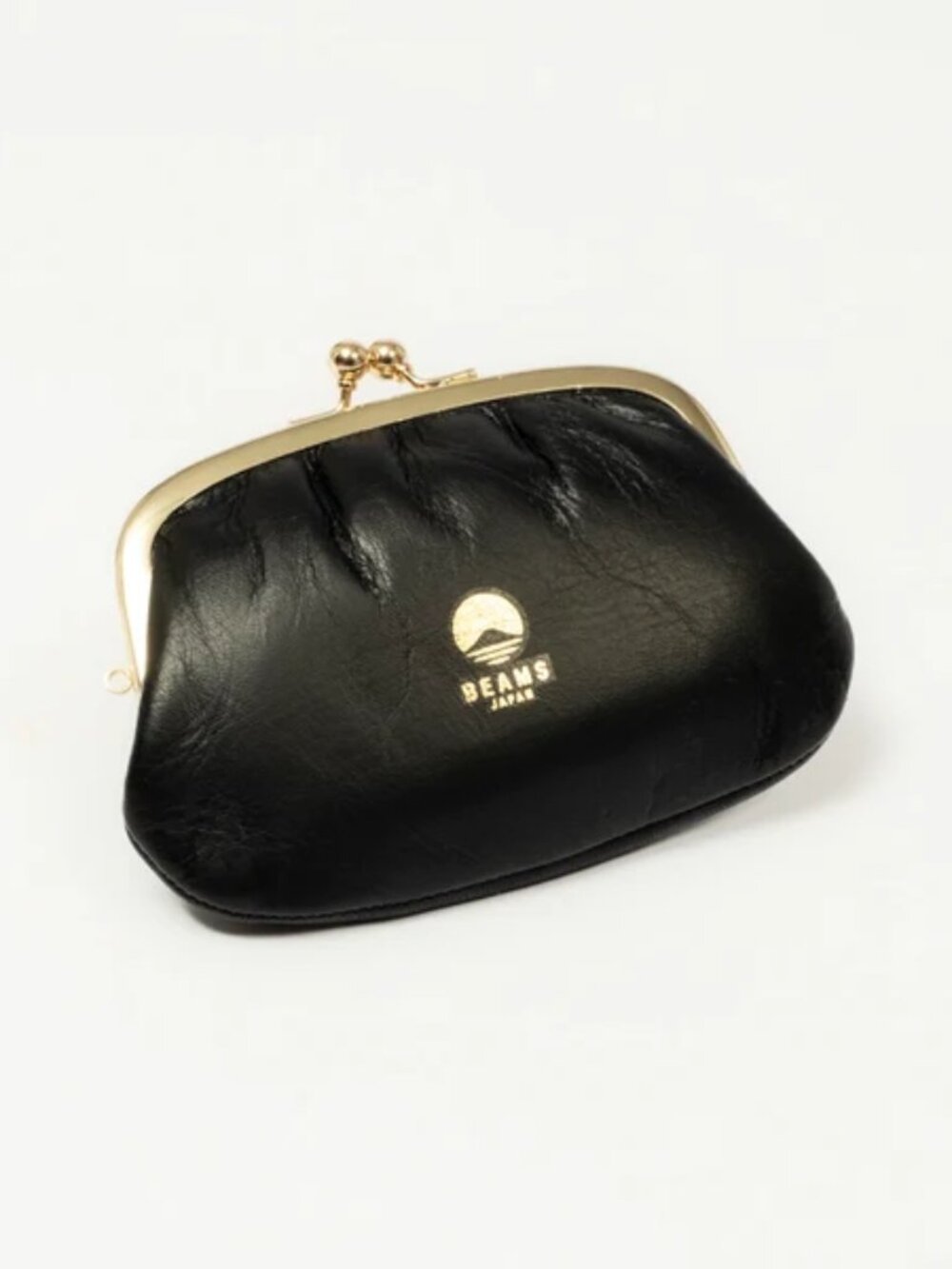 NEW BEAMS JAPAN Black Leather Double Kiss-Lock Wallet / Coin Purse